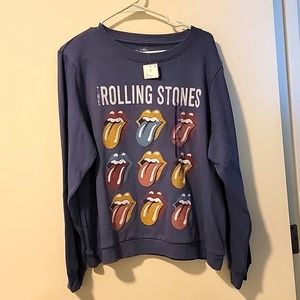 Rolling g Stones Graphic Women's Long Sleeve casual sweater navy blue  Size XL